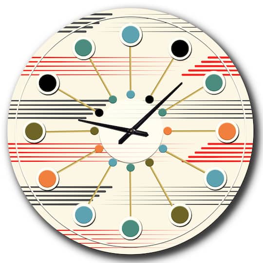Designart 'Horizontal Retro Geometrical Pattern I Mid-Century Modern Wall Clock